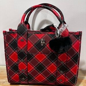Betsey Johnson Plaid Skull Tote